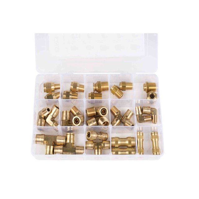 28 Piece (1/4", 3/8", & 1/2") D.O.T Air Brake Nylon Tubing Fitting Assortment Kit Truck Parts
