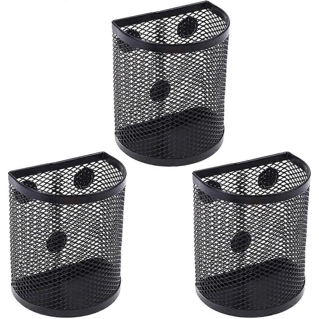 3 Pcs Magnetic Mesh Organizers, Pen Holder Storage Baskets for Storage Pen Pencil Marker School Office Accessories (Black)