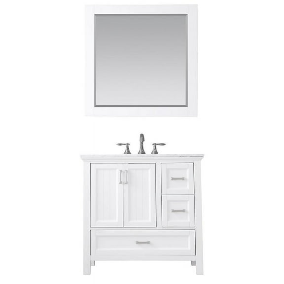 Isla 36" Marble Countertop Single Vanity w/Mirror White