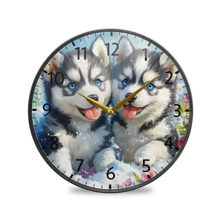 BZSMCE Wall Clock Acrylic Size：9.5*9.5in/11.9*11.9in Huskies in Bloom Design Pattern Clock
