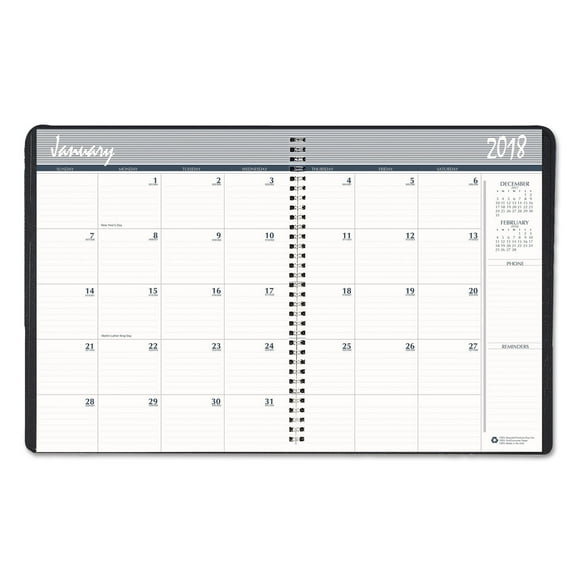 Recycled 24-Month Ruled Monthly Planner, 8 1/2 X 11, Black, 2018-2019