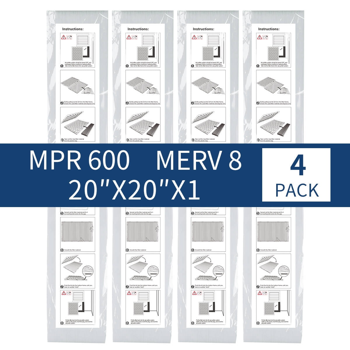 RSFDIYA Air Filter 20x20x1, 4Pack MERV8 MPR 600 HVAC AC Furnace