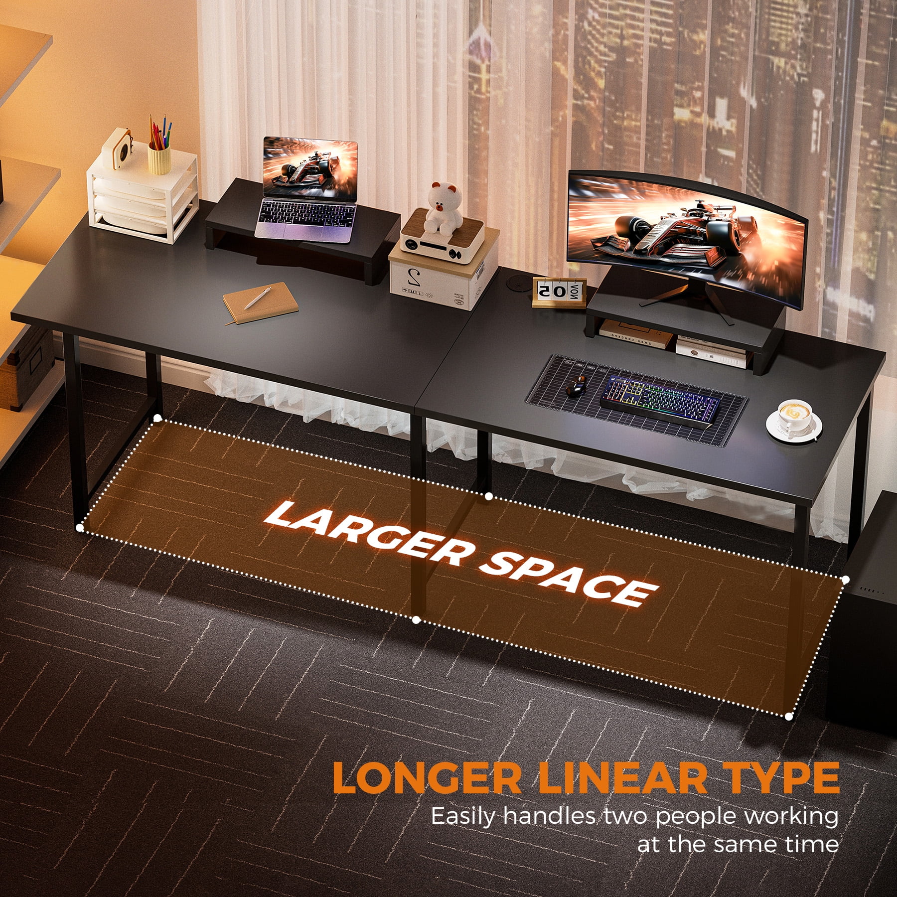 GTPLAYER  L-Shaped Gaming  Computer Desk ,62.2“ Gaming Table inch PC Writing Study Desk with Movable Monitor Stands for Home Office, Black