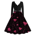 thumbnail image 4 of Valentines Day Dresses Fit and Flare Dress with Heart Print Pattern Ribbon Waist for Women Vintage Purple M, 4 of 4