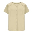 thumbnail image 6 of Resicozy Linen Button Down Shirts for Women Crew Neck Short Sleeves Blouse Lightweight Loose Fit Casual Tops Beige L, 6 of 6