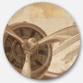 thumbnail image 1 of Designart 'Retro Airplanes Sepia' Traditional Metal Circle Wall Art, 1 of 3