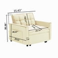 thumbnail image 3 of Modern Chair Bed, 1 Seat, Creamy White, Velvet, Adjustable Back, Brown Wood Tone Convertible Velvet Upholstery, For Living Room And Bedroom Use, 3 of 6