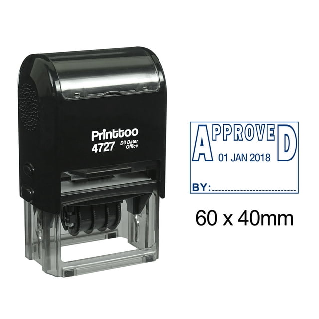 Printtoo Self Inking Dater Stamp With Approved By Text Date Rubber Stamp Office Stationery-Blue