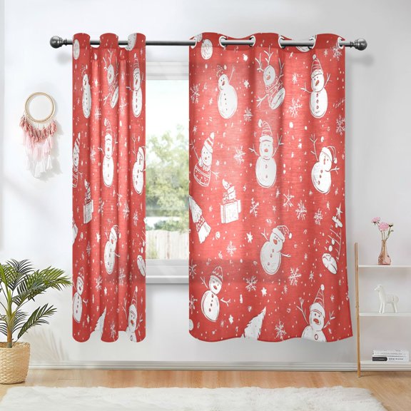 Yayeee Window Curtains Set of 2 for Living Room Light Filtering 63"x52", Red Snowman