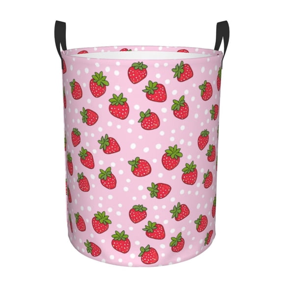PHELIKA Strawberry Pink 01 Laundry Basket 65L Large Foldable Round For Dirty Clothes Toy Storage