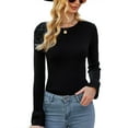 thumbnail image 1 of Suéter de mujer de manga larga Jersey de punto con cuello redondo Top de punto Color puro para otoño invierno negro S, 1 of 8