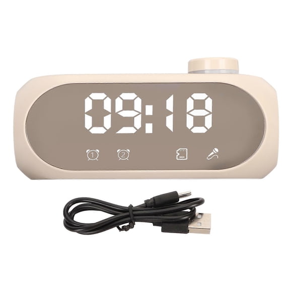 Wireless Bluetooth Speaker RGB Lighting Strong Bass Temperature Display Voice Broadcast FM Radio Mirror Alarm Clock Beige