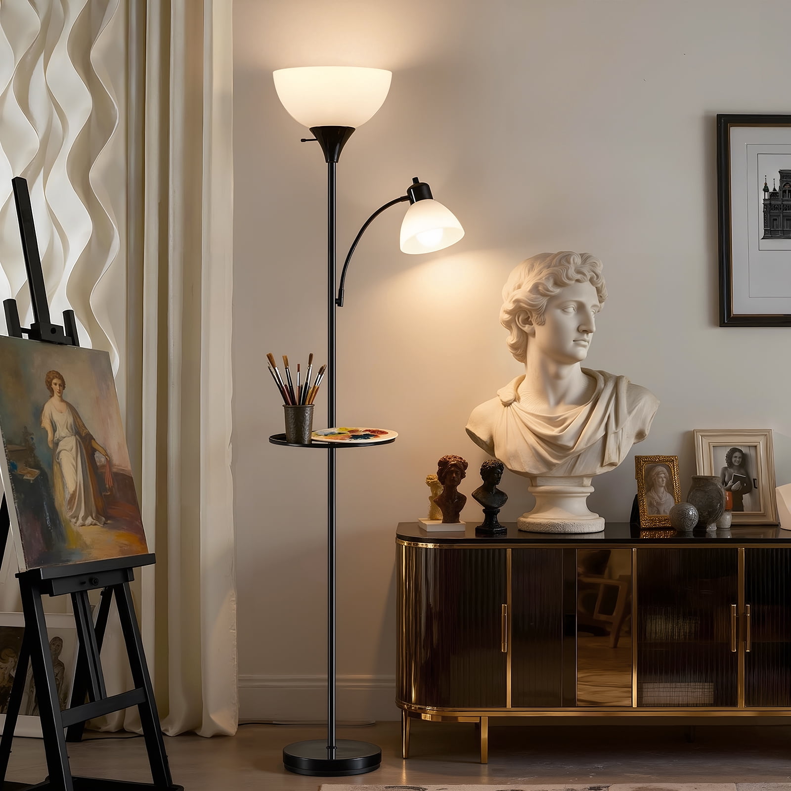 NATYSWAN Floor Lamps for Living Room,Torchiere Floor Lamp with 8W Adjustable Reading Lights, Morden Tall Lamps for Living Room, Bedroom, Office, 3 Bulbs Included