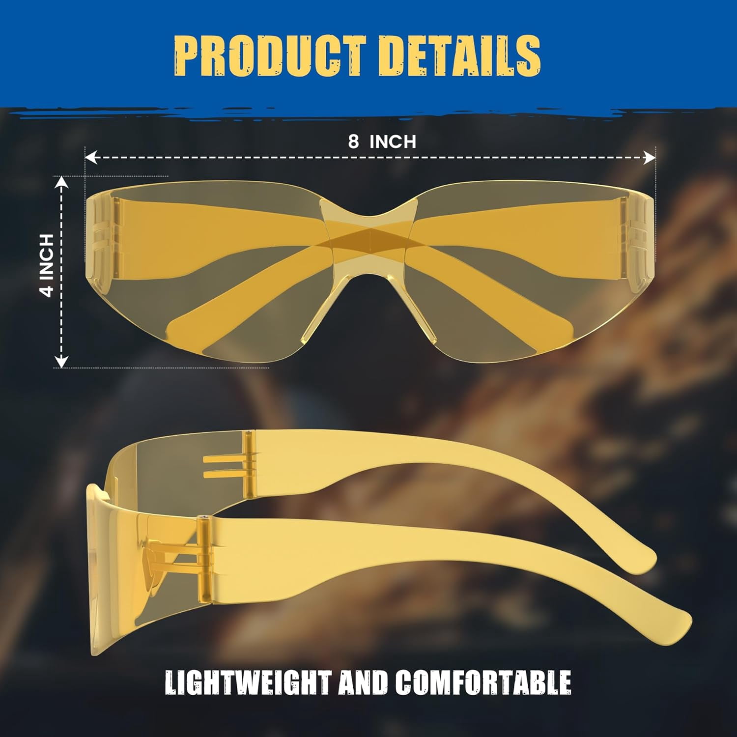 RUGGED BLUE - Work Safety Glasses For Men | Ansi Z87 Certified protective eyewear For Shooting Range | Anti-Scratch Outdoor Glasses | Construction/Lab Safety Glasses | Safety Goggles - 12 Pack Amber