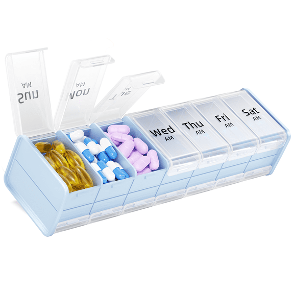 Extra Large Pill Organizer 2 Times a Day, 7 Day XL Pill Box AM PM ,Weekly Pill Case Twice a Day, Oversized Daily Medicine Container for Vitamins(Blue)