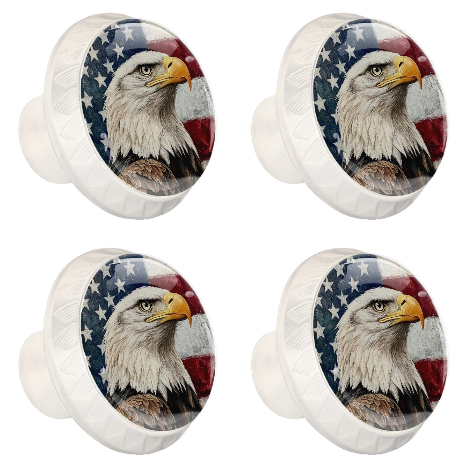 4 Pcs Eagle and American Flag Knobs for Kitchen Cabinet Cupboard Dresser Bookcase Drawer Pulls Handles Round Home Decor