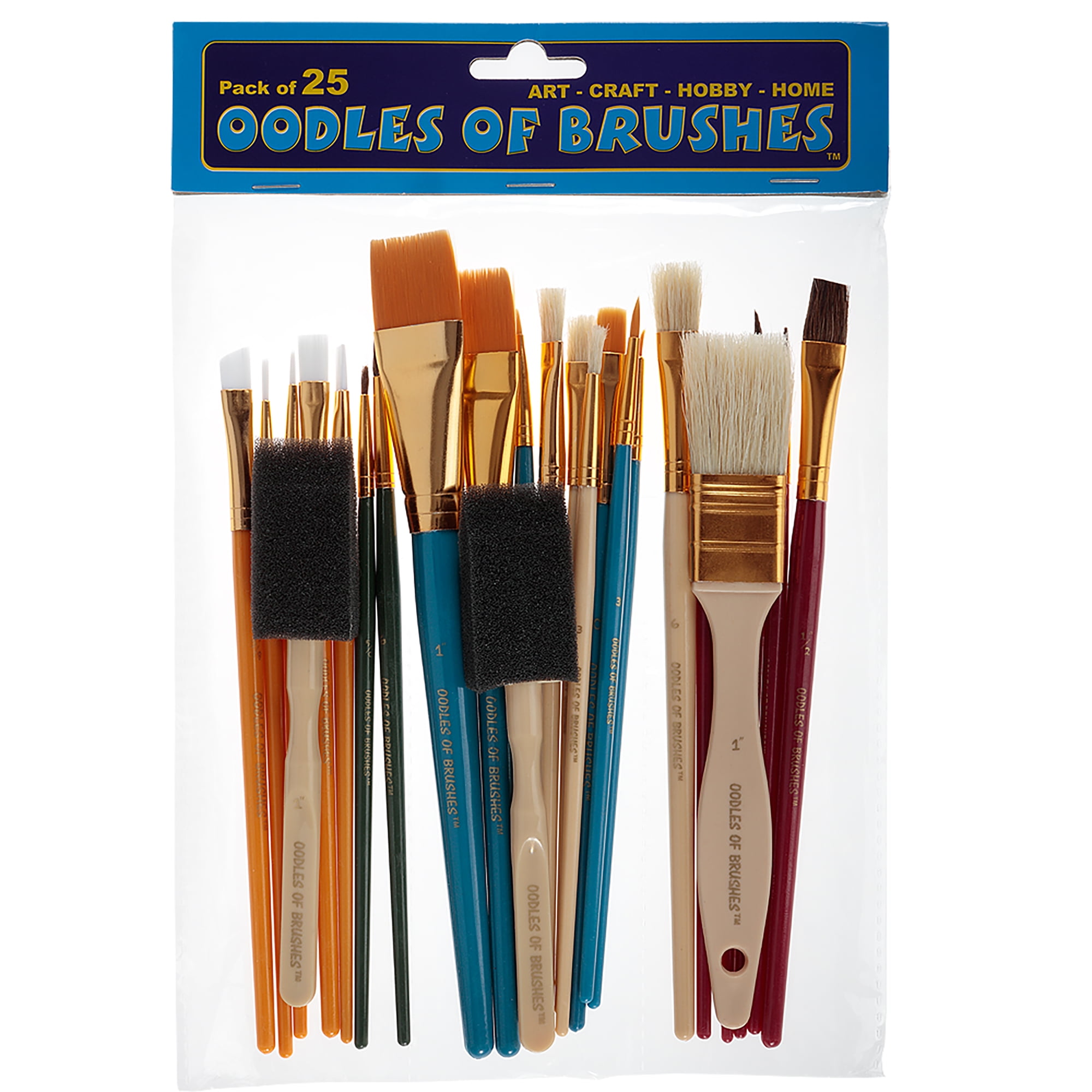 Oodles Of Brushes Economical Art Brush Set of 25 - Balanced Assortment Of Economical Brushes For Art, Craft, Hobby And Home - 2 Pack