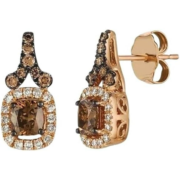 Dreamofdazzles Jewels 2.15 Ctw Cushion Cut Brown Diamond Wedding Anniversary Push Back Drop Dangle Earring's 14K Rose Gold Plated 925 Sterling Silver For Women's