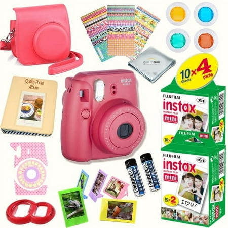 Fujifilm Instax Mini 8 Camera Raspberry + "40" fujifilm instax mini 8 FILM SHEETS + MASSIVE BUNDLE for Fujifilm instax mini 8 camera