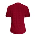 thumbnail image 4 of Pincandy Women's V-neck Twisted Button Solid Color Casual Loose Button Short Sleeved Top Summer Short Sleeve T Shirt Notched V Neck Eyelet Embroidery Tee Tops,Wine,L, 4 of 8