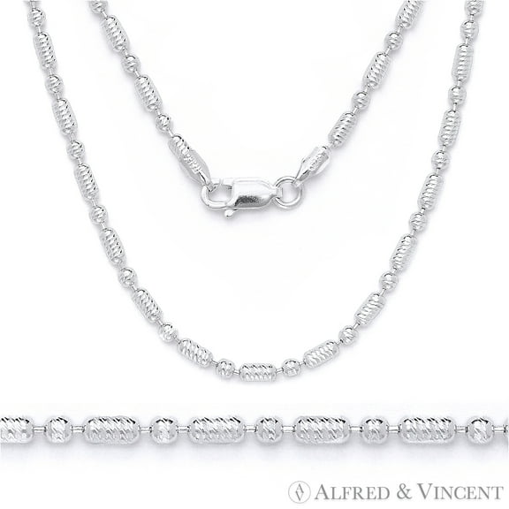 2.3mm Diamond-Cut Ball & Long Bead Link Italian Chain Necklace in .925 Sterling Silver