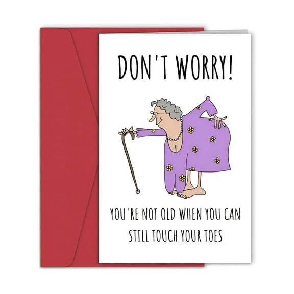 CCOCC Funny Birthday Greeting Card for Sister,Mom,Grandma,Hilarious Birthday Cards for Her,Don't Worry You're Not Old When You Can Still Touch Your Toes