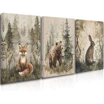 Woodland Nursery Wall Art Wild Animals Forest Wall Decor Prints Adventure Theme Canvas Posters Brown Rabbit Bear Hedgehog Pictures Paintings for Boys Room Girls Room (only canvas)