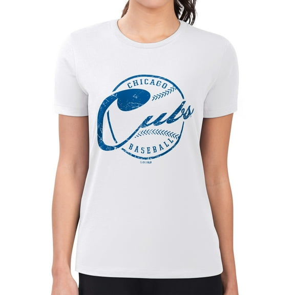 Women's G-III 4Her by Carl Banks  White Chicago Cubs Super-Slim Fit Lightweight Distressed Baseball Team T-Shirt
