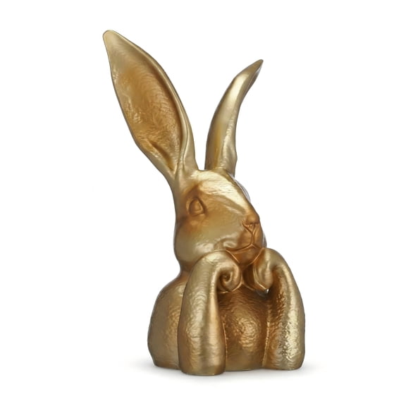 Gold Easter Bunny Figurine, Large Resin Rabbit Statue for Table Centerpiece, Vintage Brass Bunny Home Decor for Living Room, Mantel & Spring Decoration