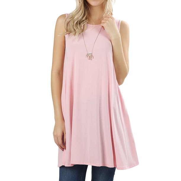 TheLovely Women Round Neck Sleeveless Flowy Tunic Top with Side