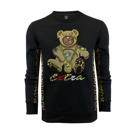 SCREENSHOT-F11966 Mens Urban Hip Hop Premium Fleece - Pullover Activewear Bear Cartoon Fashion Crew Neack Sweatshirt-Black/Animal-2XLarge