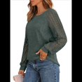 thumbnail image 3 of Suéter de Punto Holgado, Versátil, de Canalé Cepillado y Cuello Redondo para Mujer con Mangas Largas Huecas Empalmadas. Verde Oliva M, 3 of 7