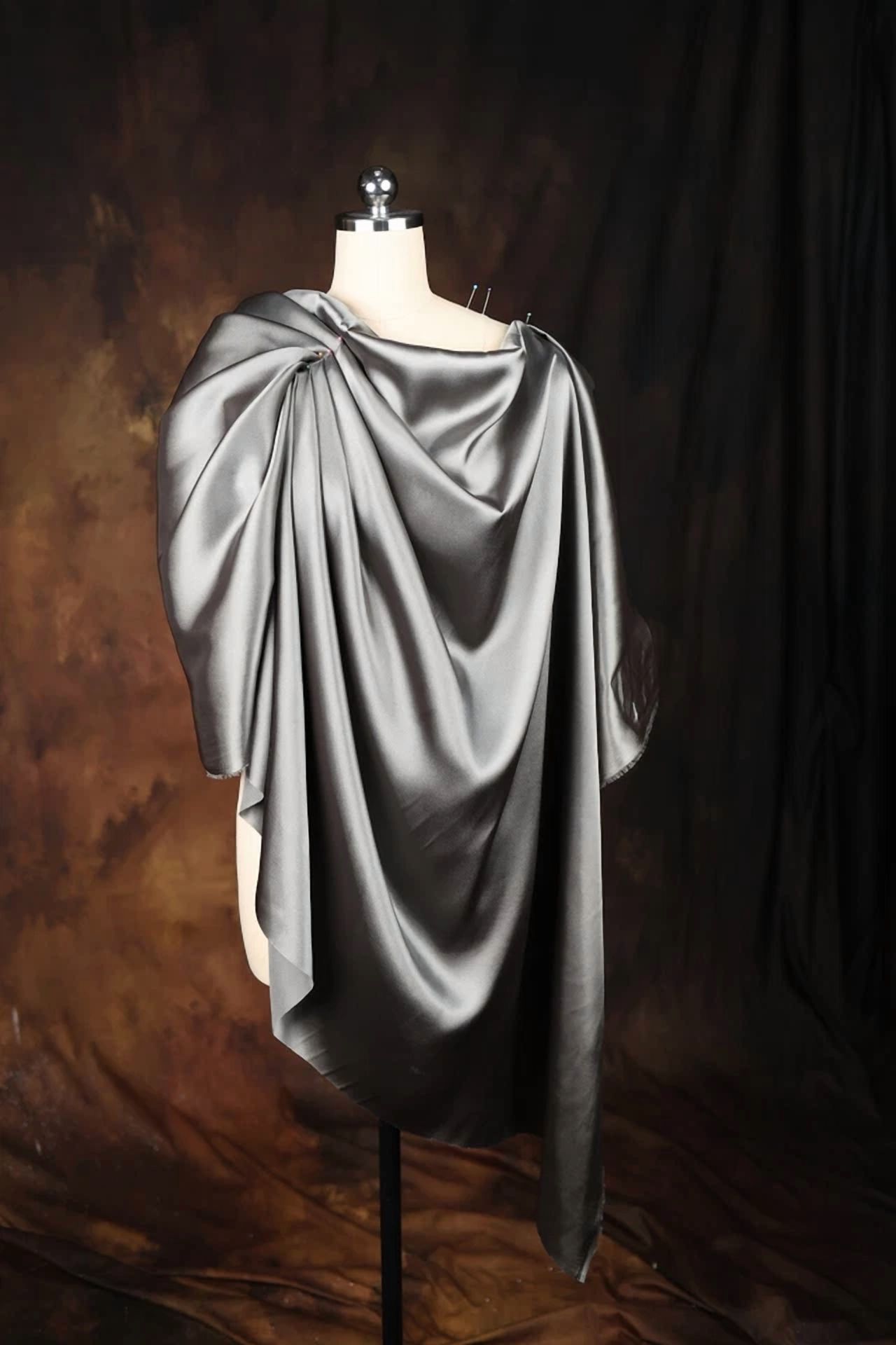 BUTTERFLY- Charcoal Satin Charmeuse Fabric By The Yard 49