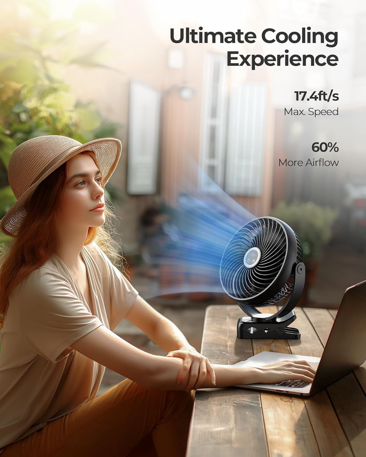 10000mAh Clip on Fan Rechargeable, 8-Inch Battery Operated Desk Fan, USB Fan, 4 Speeds, Strong Airflow, Sturdy Clamp for Golf Cart Office Desk Outdoor Travel Camping Tent Gym Treadmill,Black