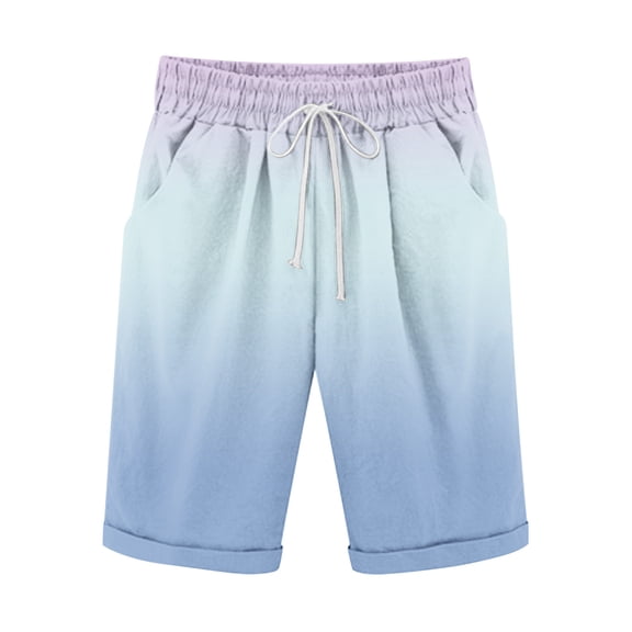 cfhntfmh Shorts for Men Summer Vacation Casual Beach Shorts Fashion Gradient Color Drawstring Shorts Wide Leg Short Pants