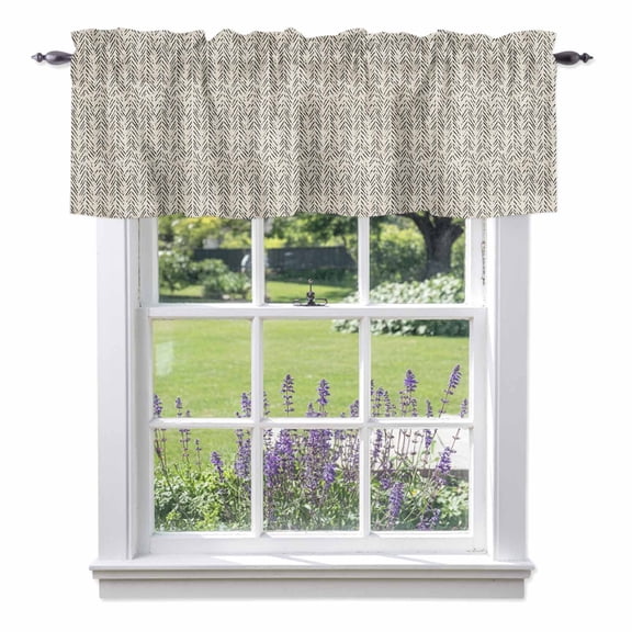 Beige Black Striped Kitchen Curtain Valances for Windows Farmhouse Short Curtains, Abstract Modern Art Irregular Stripe Rod Pocket Valance Curtain for Bedroom Cafe Living Room