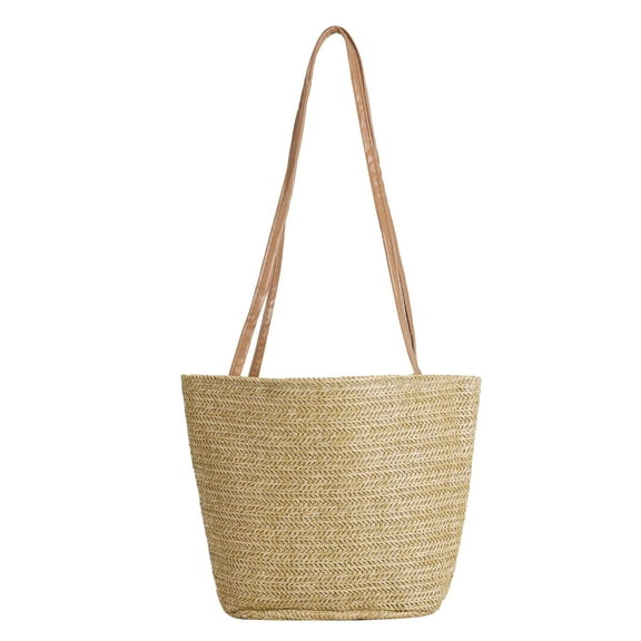 Deago Women Summer Straw Beach Bucket Tote Bag Weave Handbag Shoulder Bag Purse (Khaki)