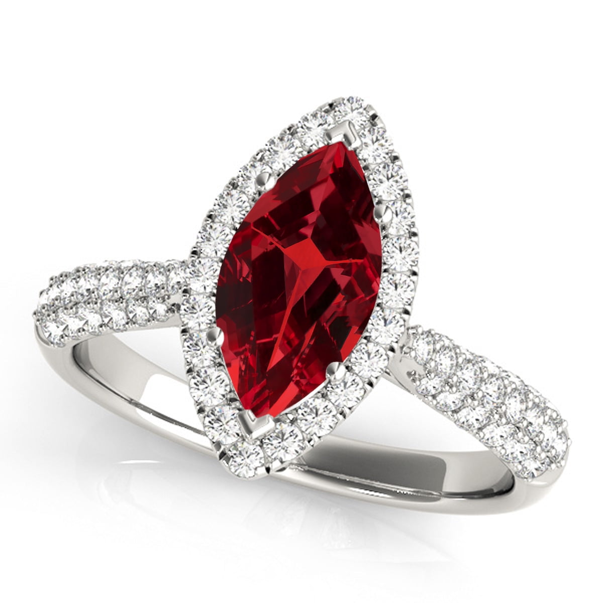 0.80 Ct Diamond & Marquise Shape Created Ruby Ring-10k ...