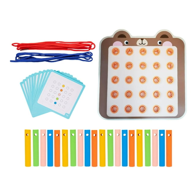 Juguete de madera con cordones, material didáctico, dibujos animados, habilidades motoras finas para bebés de 3, 4, 5 y 6 años Oso