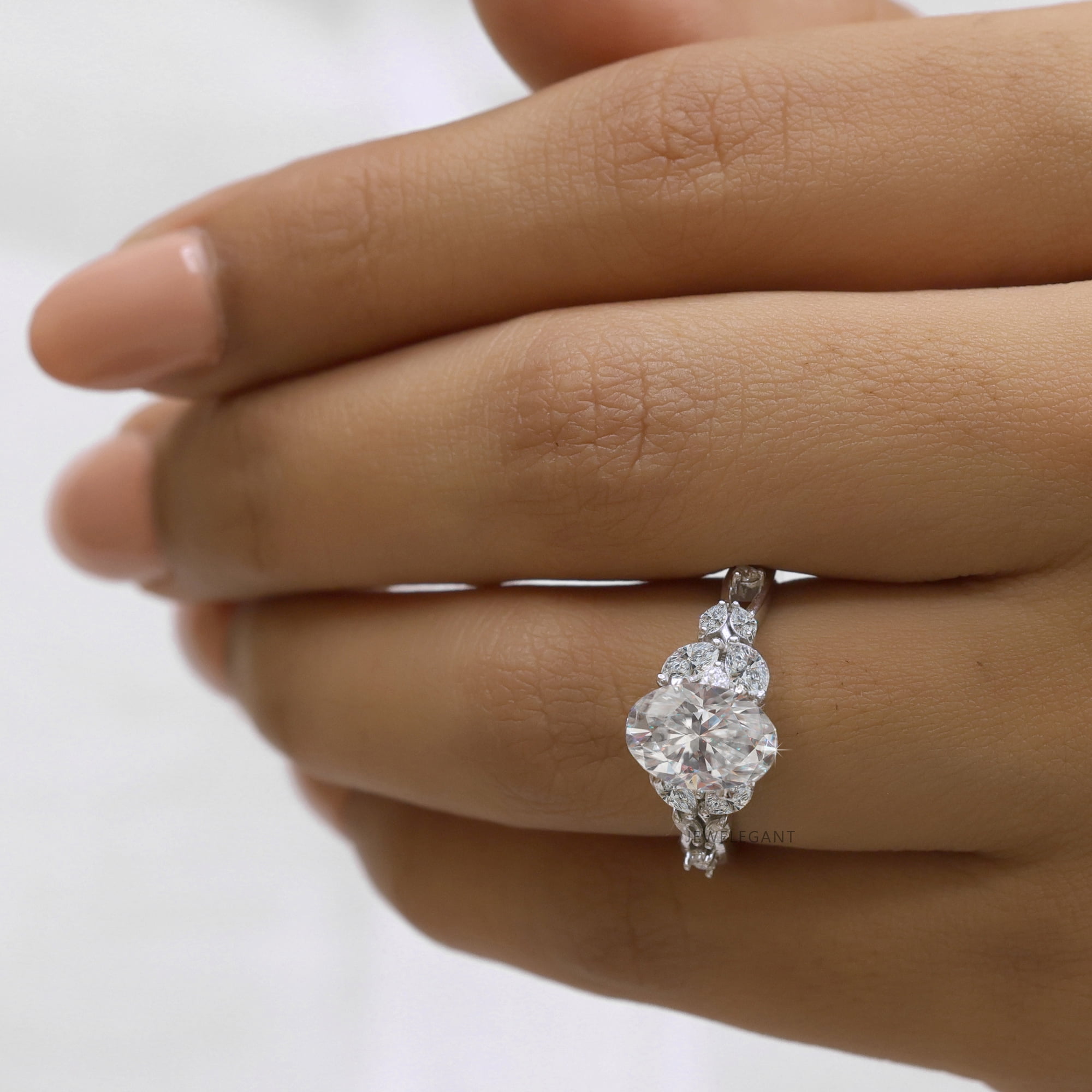 JEWELEGANT 2 carat Oval Moissanite Engagement Ring, Art Deco Diamond Wedding Ring for Women
