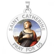 Saint Catherine of Alexandria Religious Medal - Color - 3/4 inch Size of a Nickel -White Gold