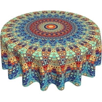 Boho Mandala Tablecloth Round 60 Inch,Rustic Colorful Bohemian Polyester Circle Table Cloth,Wrinkle Stain Resistant Washable Table Cover for Kitchen Dining Room Holiday Party Picnic Patio