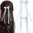 thumbnail image 1 of CustomyLife 2 lazos para el pelo de encaje azul, bonitos clips de lazo de cola larga, pasadores con lazo para mujer, Navidad, San Valentín, boda, baile de graduación, accesorios decorativos, 1 of 5