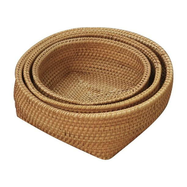Vanfss 1/3PcsHandwoven Rattan Storage Tray Wicker Basket Bread Food