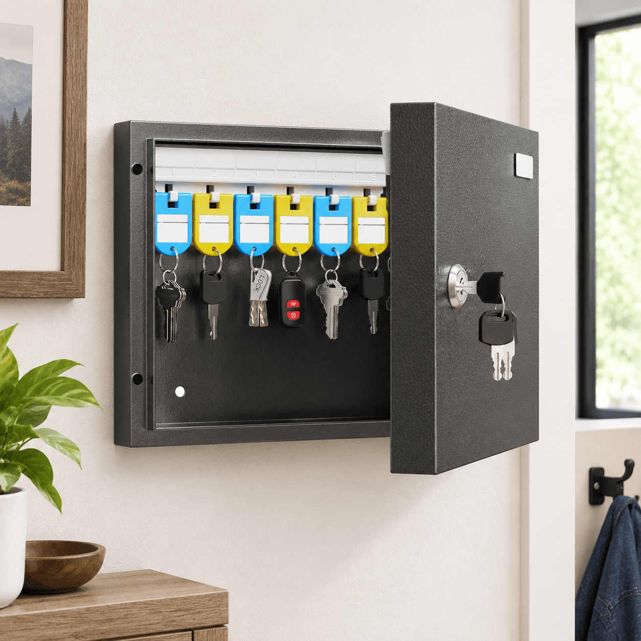 16-Key Lock Box Black 2.3inx11.3inx8.4in Wall Mount Steel Organizer Cabinet