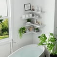 thumbnail image 5 of Floating Corner Shelves with Lip, 4 Tier Modern White Corner Wall Shelves, Wooden Corner Floating Ledge Shelves Wall Mounted for Wall Decor, L Shaped Corner Shelf for Living Room, Bedroom, Bathroom, 5 of 8