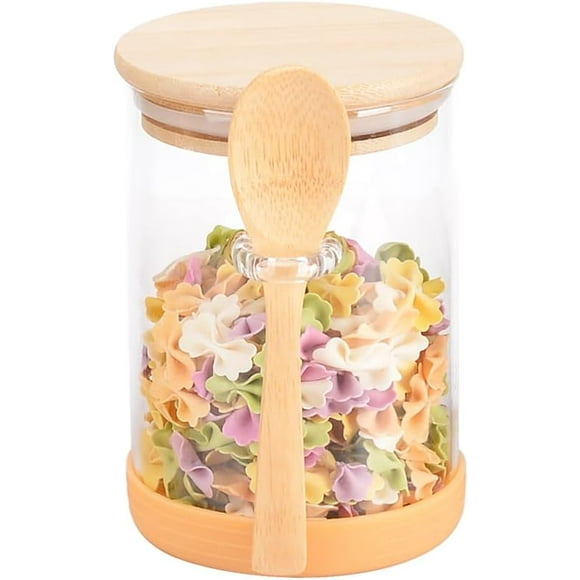 shiyou-Glass storage containers, Overnight Oats Containers with Airtight Lid and Spoon,1pc Spice Jars,Decorative Kitchen Canisters Set for Coffee, Tea, Sugar, Cookie, Bath Salt, Cereal 530ML (1-Circu