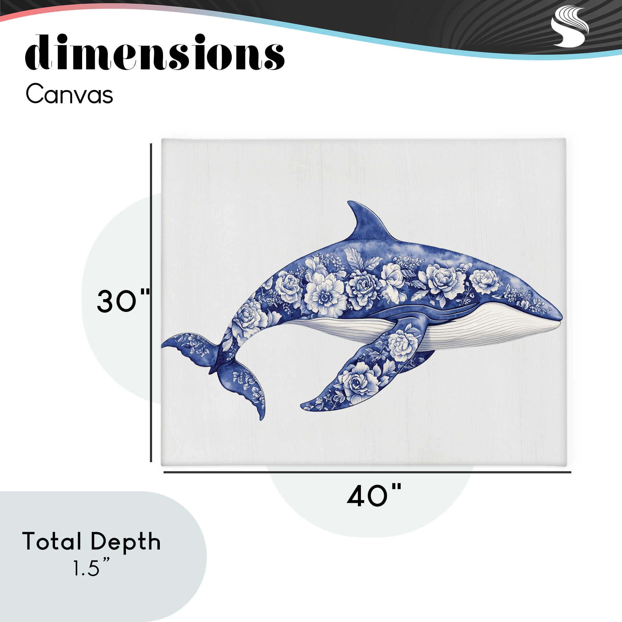 Floral Toile Whale Canvas Wall Art, design by Lettered and Lined