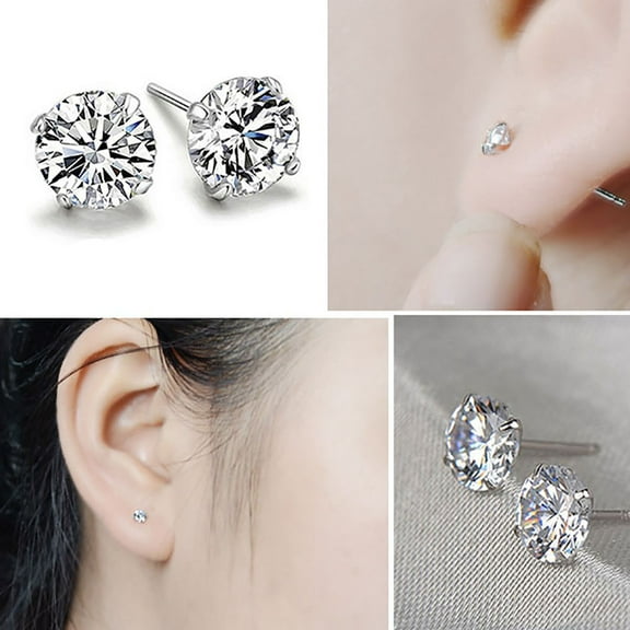 Wentin Reduced Earrings Silver Earrings 925 Round Women Solid Cubic Stud Zirconia Earrings