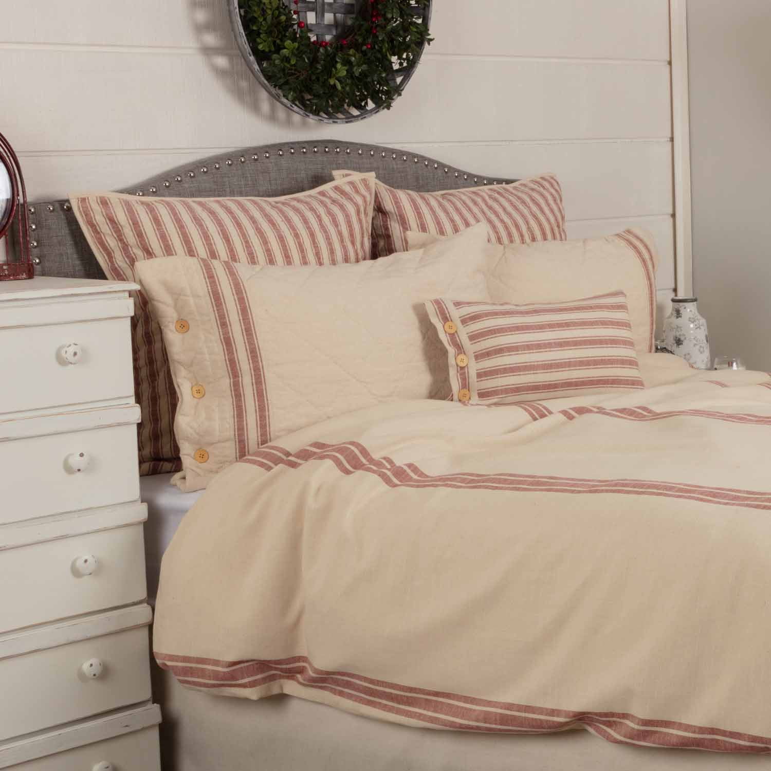 Piper Classics Market Place Red Grain Sack Stripe King Duvet Cover, Cotton